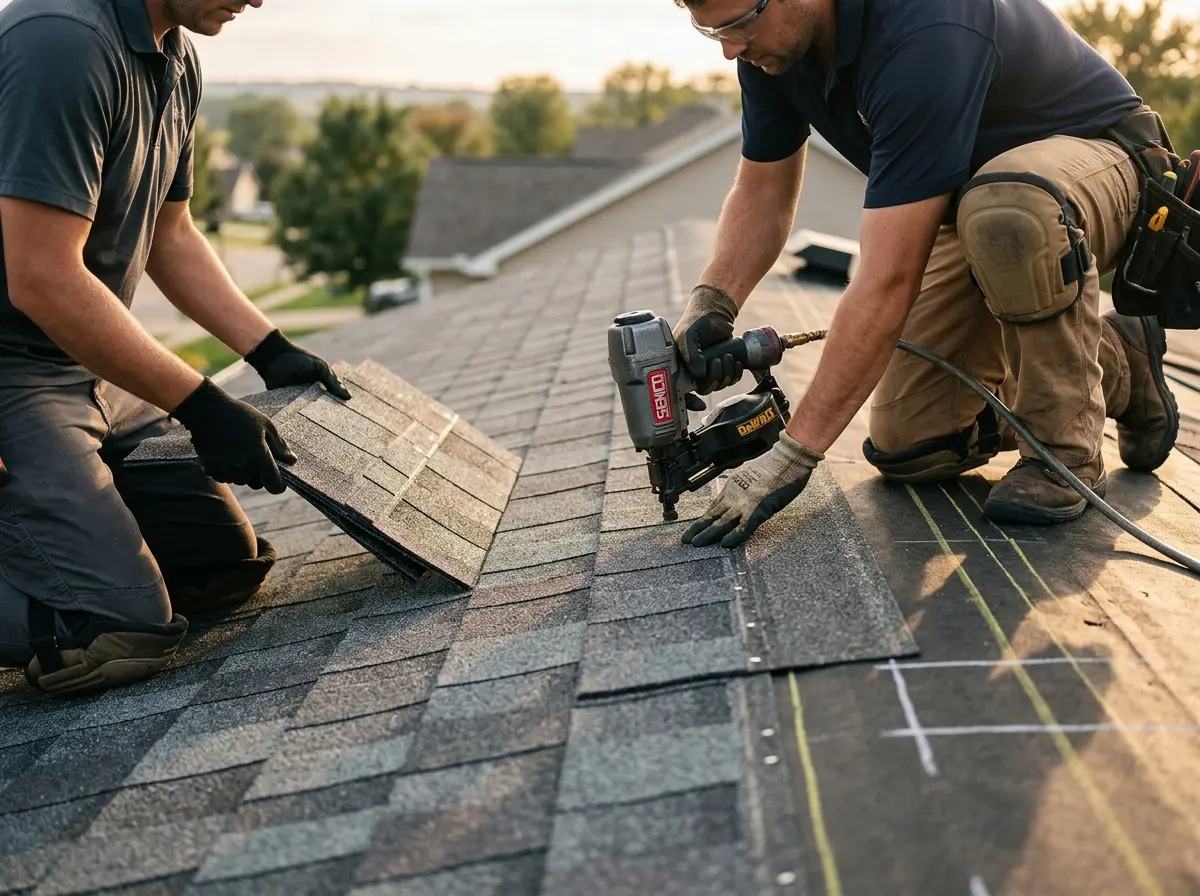 Professional roofer working on a residential roof in Hainesport